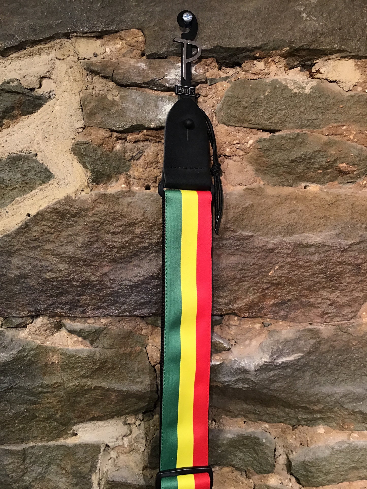 Perri’s Leathers 2” green, yellow, and red Rasta guitar strap