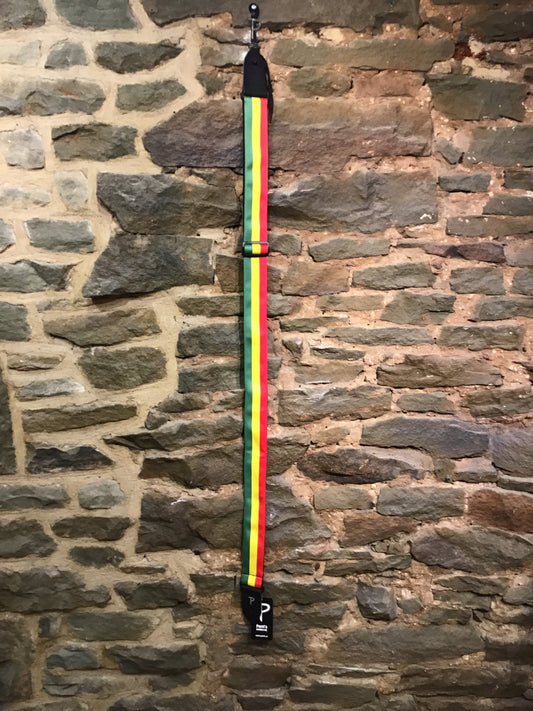 Perri's Leathers Correa de guitarra Rasta verde, amarilla y roja de 2"