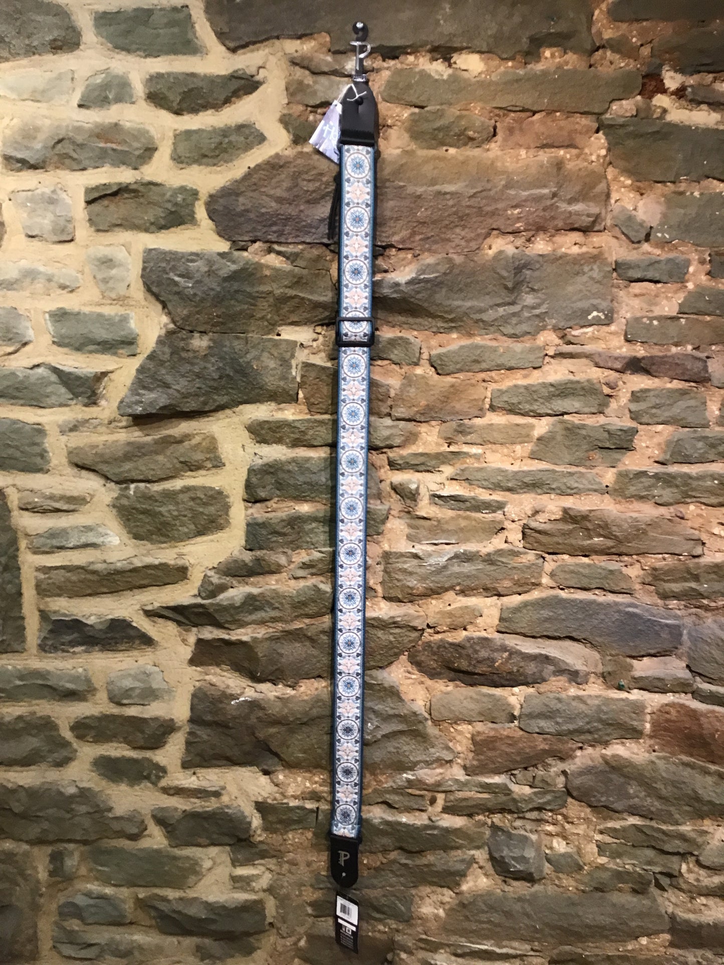 Perri’s Leathers 2” Jacquard ribbon, turquoise and orange print guitar strap