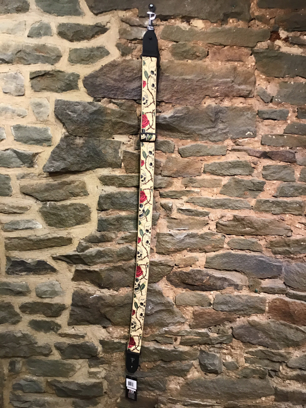 Perri’s Leathers 2” Jacquard ribbon, skulls and roses guitar strap