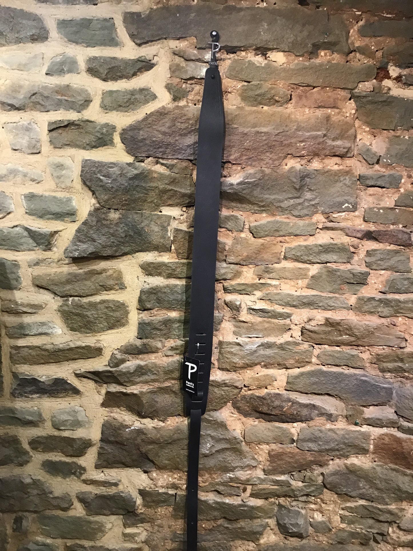 Perri’s Leathers 2.5” black leather guitar strap with full strap embossing